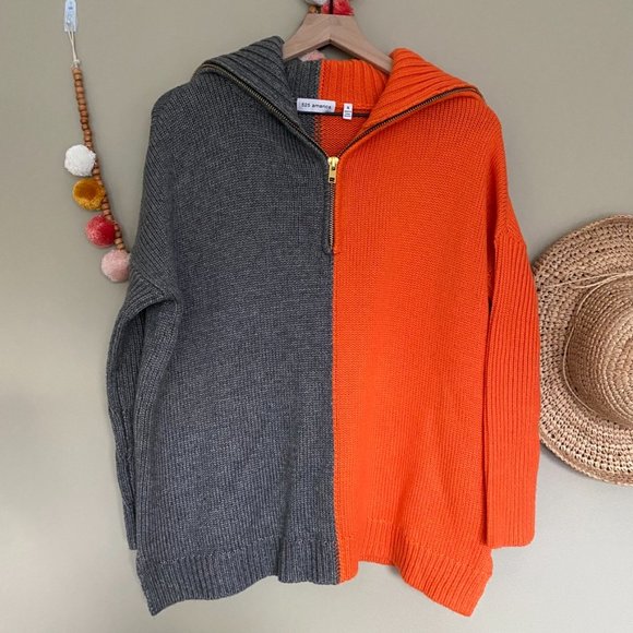 525 America Orange and Gray Quarter Zip Pullover Sweater Size Small - Picture 5 of 9